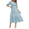 Spot new European and American women's clothing lace short sleeves front and rear collection waist crew neck dress women