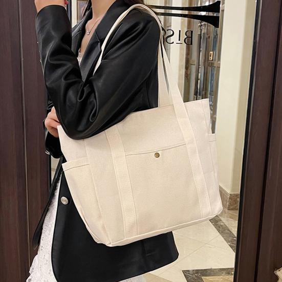 Üniseks Kanvas Omuz Çantası Büyük Kapasiteli Tote Fermuarlı Kapatma İş Seyahat Kolej Sokak için Günlük El Çantası