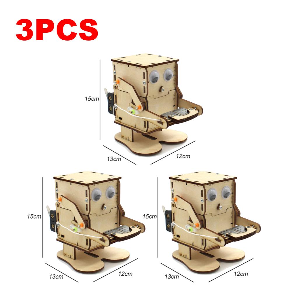 1-5PCS DIY Coin Eating Robot Wooden Model STEM Educational Science Experiment Toy Kids Teaching Learning Assembly Project Kit