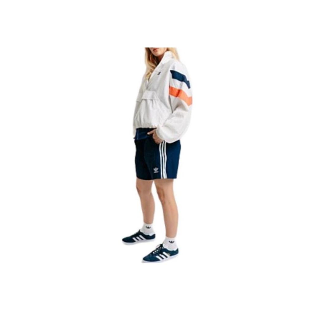 Adidas Originals Half-Zip Windbreaker With Color Block High Collar Loose Long Sleeve Jacket Women Outerwear White IS2320