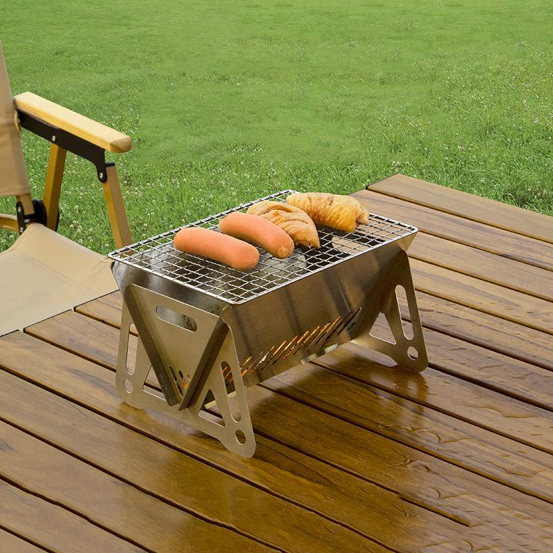 Bærbar Sammenleggbar Grill Varmesteller Multifunksjonell Camping BBQ Grillstativ Nett Vedovn Rustfritt Stål BBQ Grill