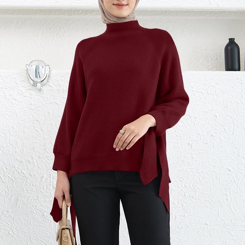 ZANZEA Damen Herbst Lässige Stehkragen Langarm Bluse