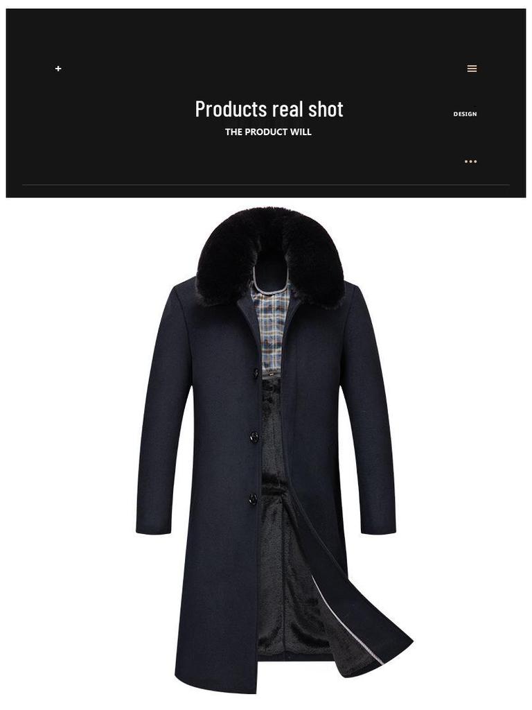 Men's Autumn & Winter Long Wool Business Coat with Velvet Lining – Thickened for Cold Protection