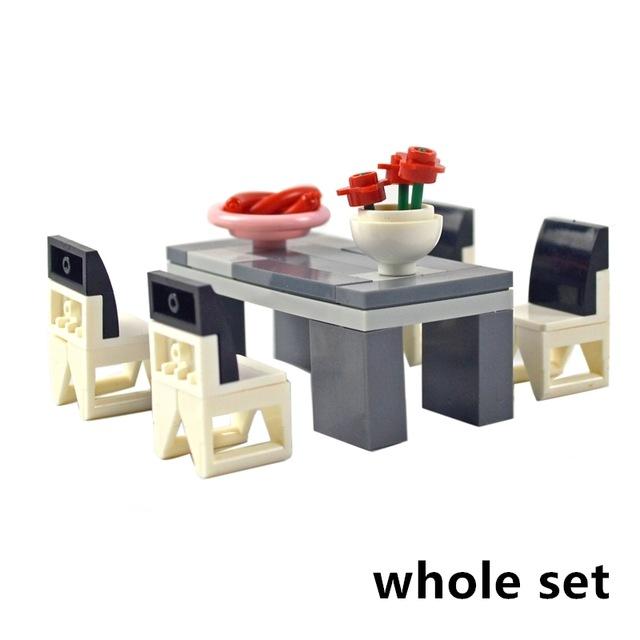 MOC Creative Furniture TV Sofa Brick City Accessories Xmas Tree Book Desk Dining Table Bathroom Door Building Block House Scene