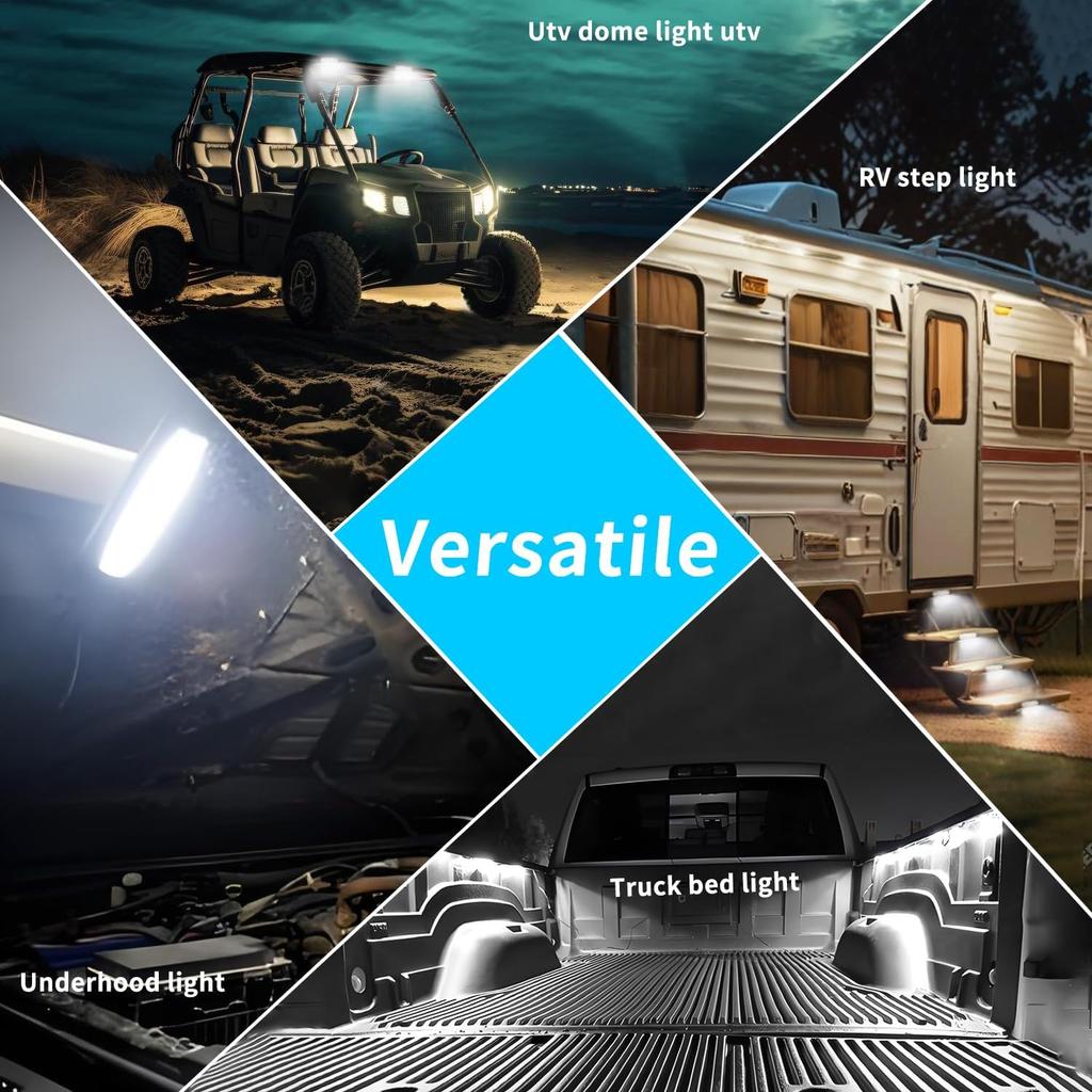 12V 24V LED White Light Thin 6LEDs Waterproof for UTV Truck RV Dome, Step, Under Dash, Truck Bed, Trunk, Boat Interior, 1 Pc