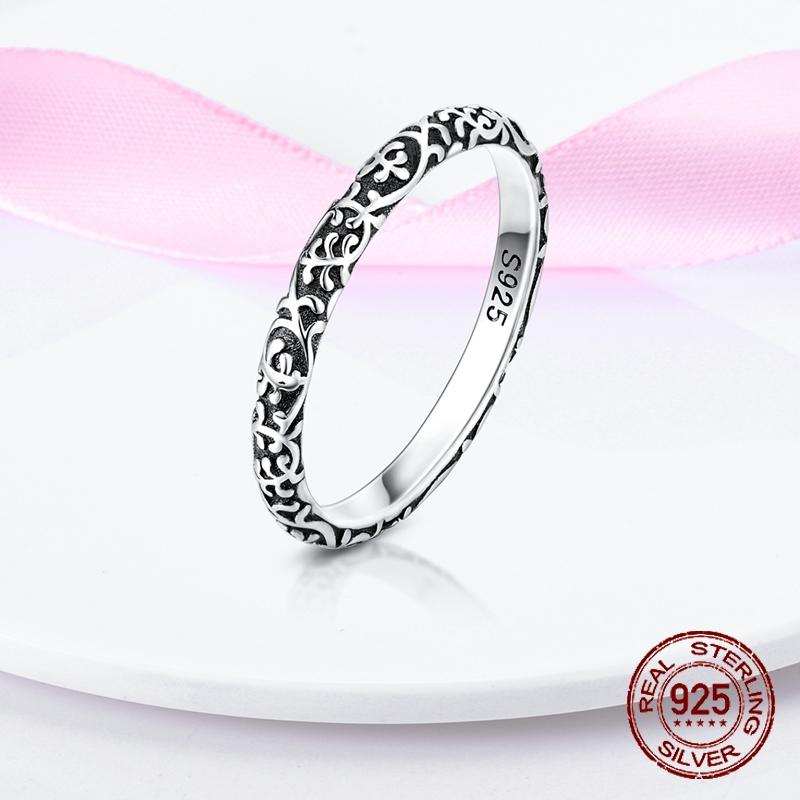 925 Sterling Silver Vintage Oxidized Filigree Band Ring Celtic Scrollwork Stackable Ring Retro Jewelry Gift for Women & Men