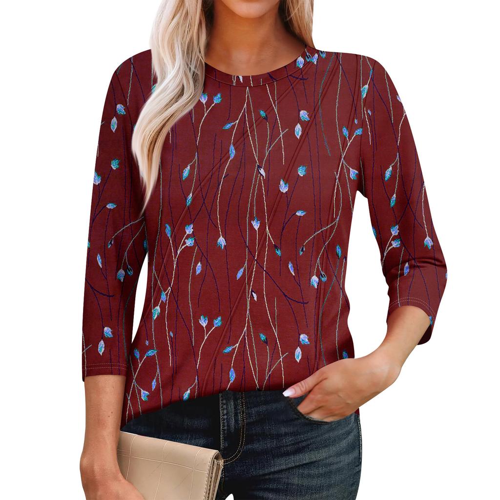 Dámská móda Ležérní topy s 3/4 rukávem Plisované módní oblečení Tričko Topy