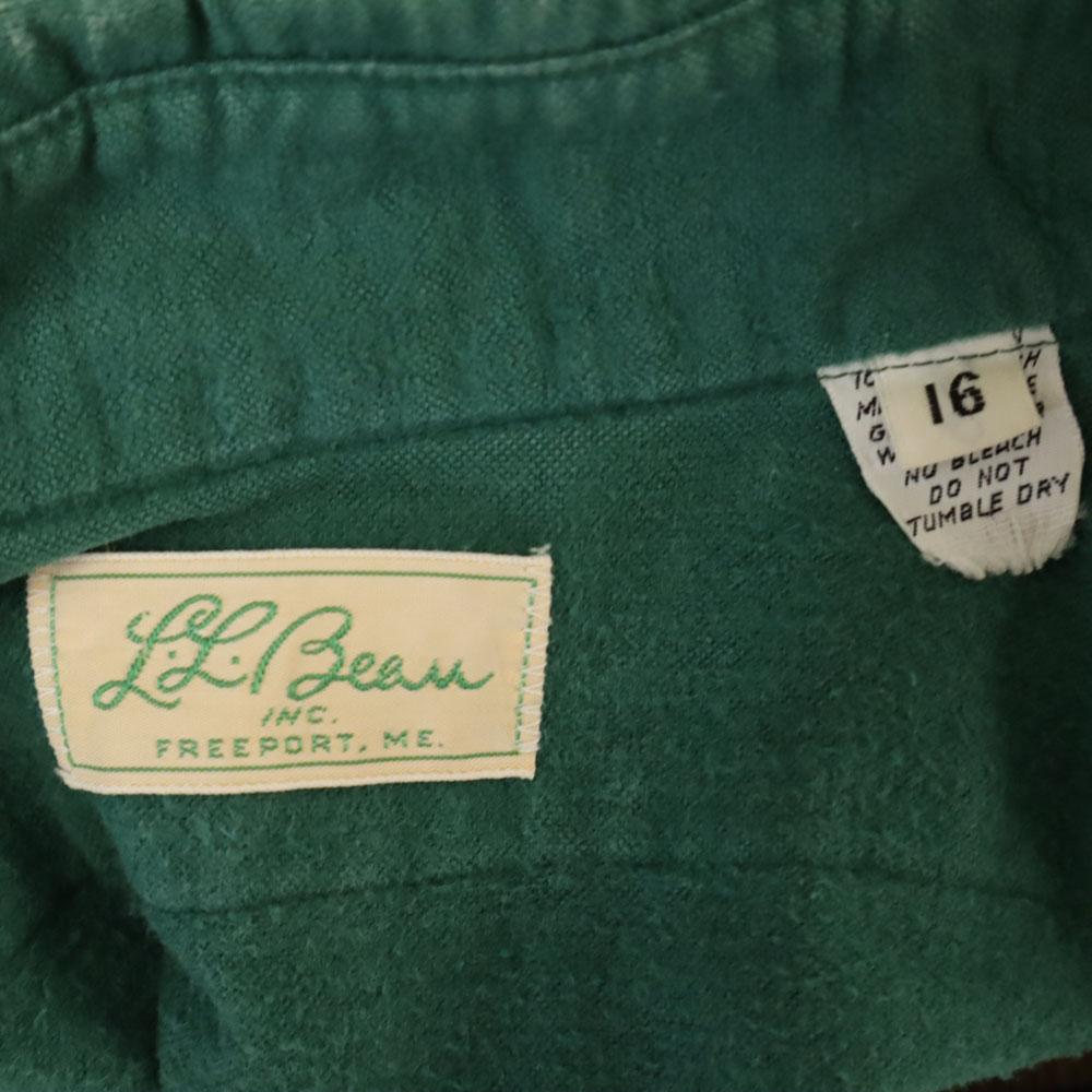 L.L.BEAN 70s Vintage Cursive Tag Chamois Long Sleeve Work Shirt 16 Green Women Used