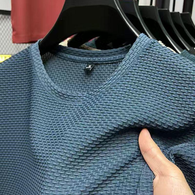 Men's Bamboo Jacquard Ice Silk T-Shirt - 2025 Summer, Breathable & Cool Short Sleeve Top