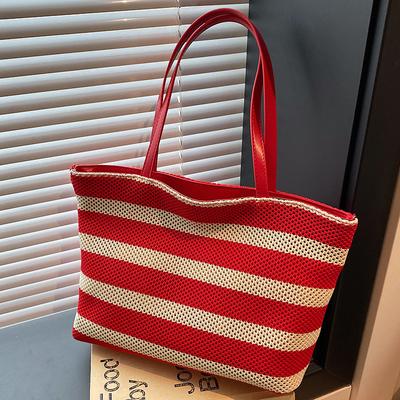 Trend Sense Large Capacity Striped Tote Bag Women's 2025 Summer New Woven Large Capacity Lazy Light Shoulder Bag