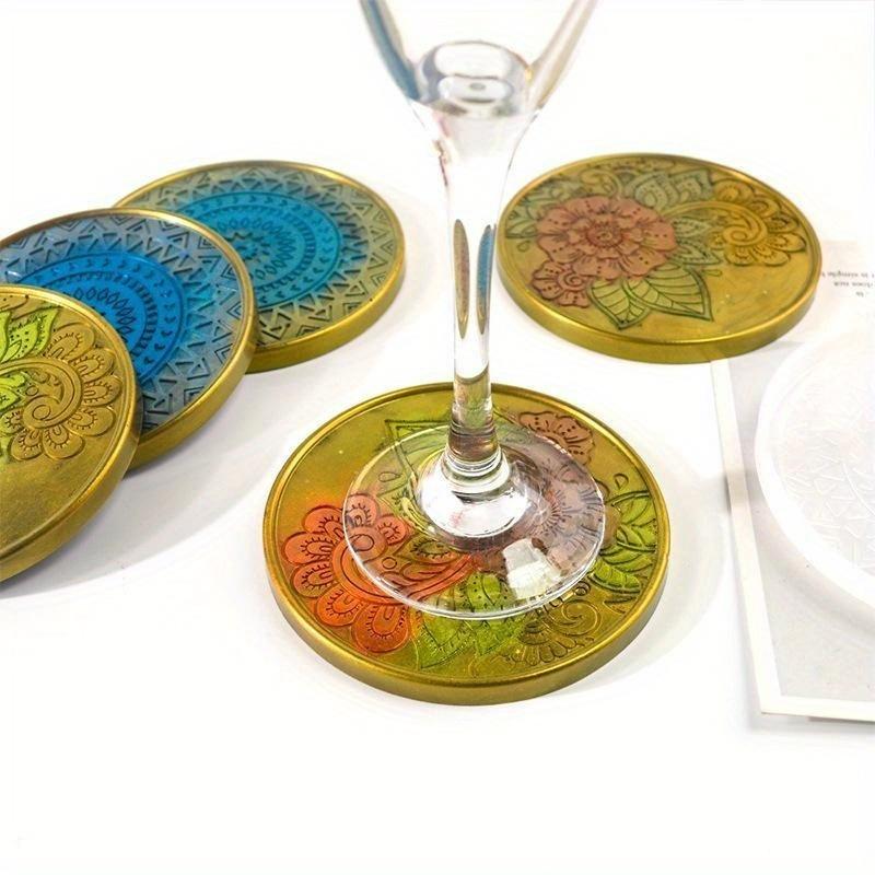 Random Pattern DIY Round Coaster Mold, Silicone Craft Tray for Plaster, Resin & Wine Mat