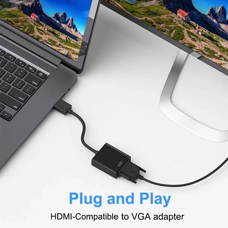 HD 1080P HDMI-Compatible To VGA Cable Adapter HDTV Male To VGA Female Converter HD Scaler Video Cable Cord For PC Laptop