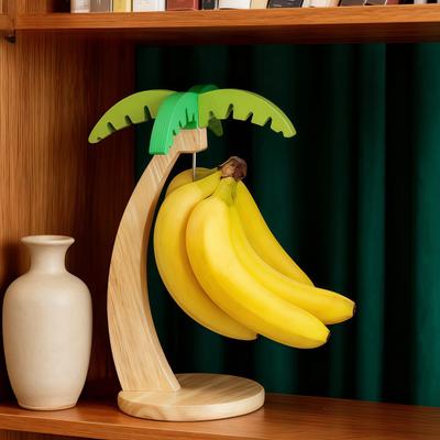 Banana Holder Stand Wooden Banana Hanger Tree with Metal Hook Decorative Vertical Storage Rack for Kitchen Countertop