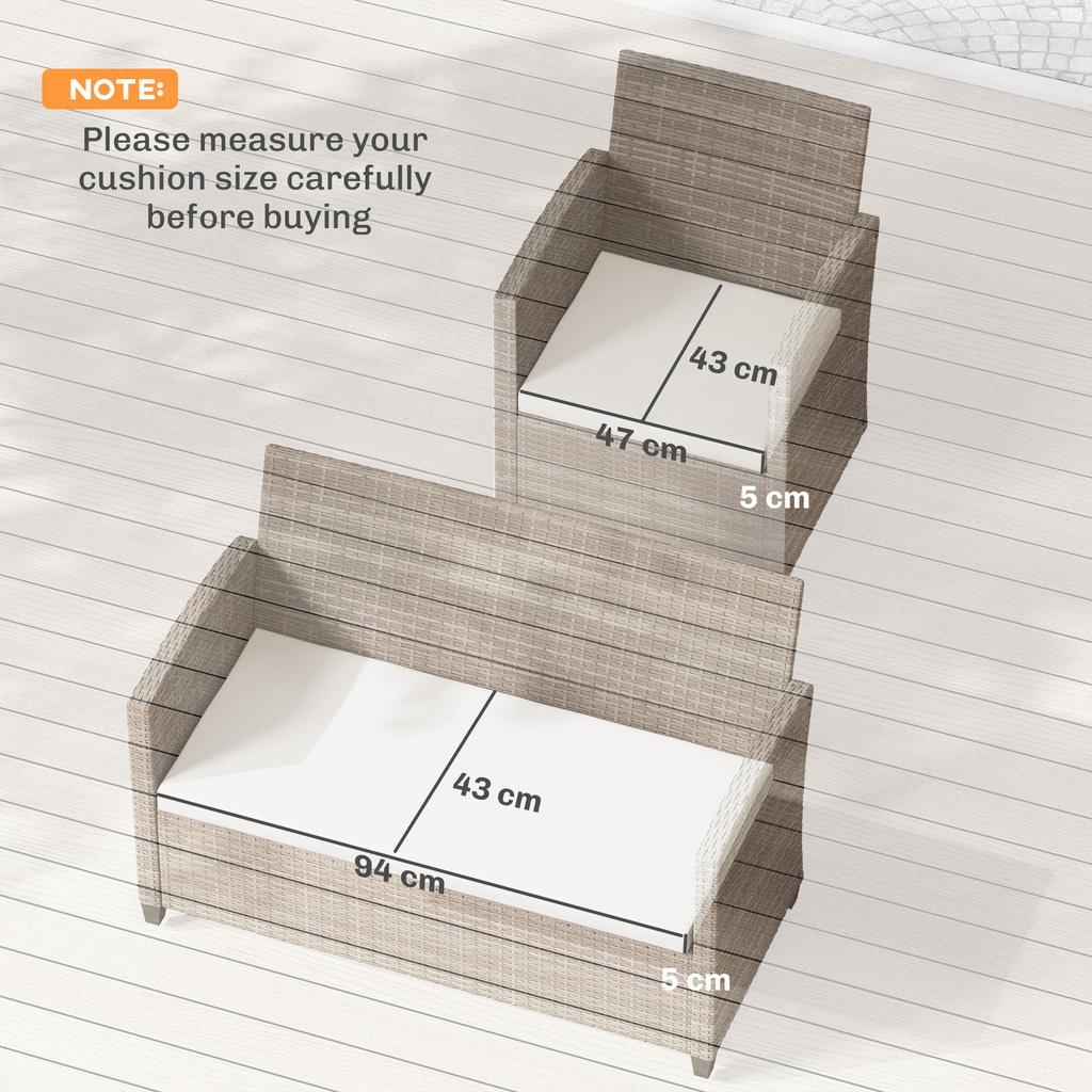 Outdoor Seat Cushion Pads for Rattan Furniture, 3 PCs Garden Furniture Cushions, Cream White