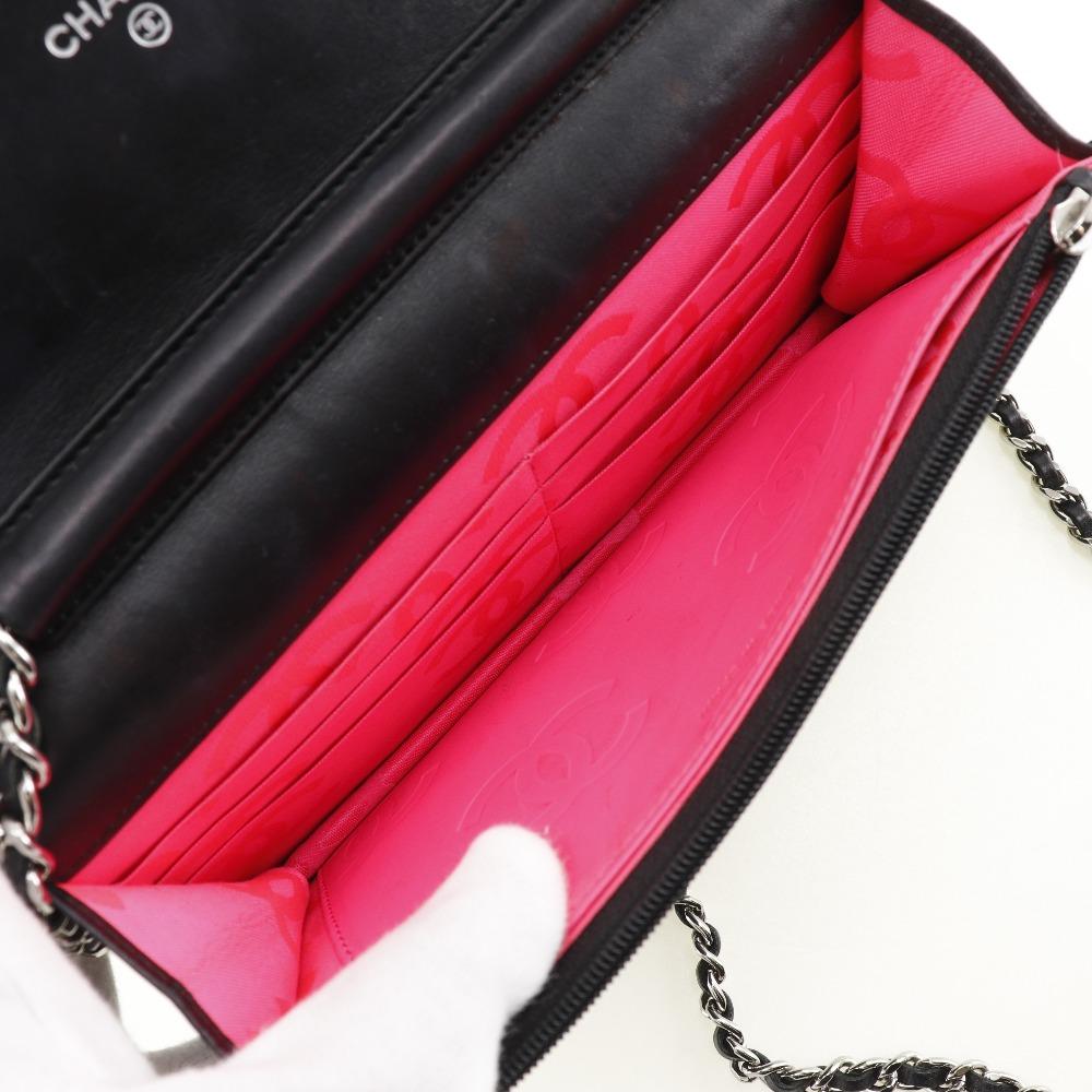 CHANEL Chain wallet Purse A46646 Cambon line black Calfskin/enamel Women Used
