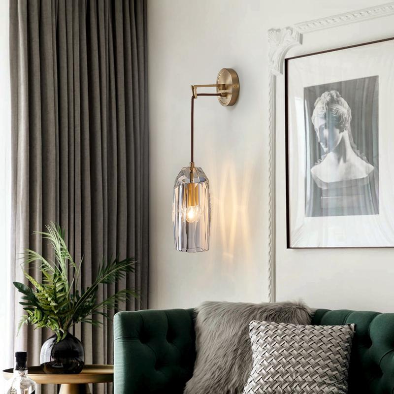 Nordic  Creative Living Room Crystal Wall Lamp Fashion Modern Minimalist Model Bedside Copper Wall Lamp Bedroom Corridor