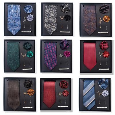 Paisley Floral Tie Gift Set: Includes Tie, Pocket Square, Cufflinks, Boutonniere, and Tie Clip In a Six-Piece Box