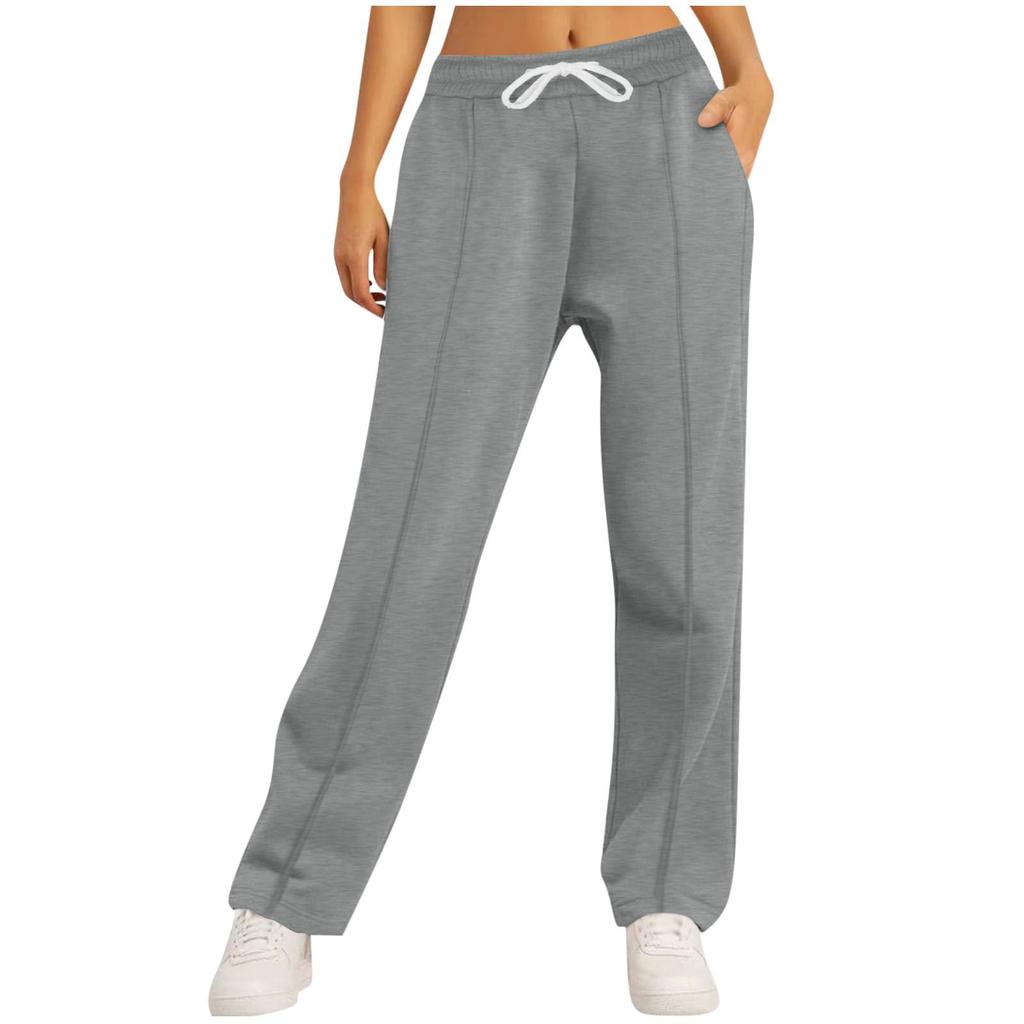 Women's High Waist Drawstring Straight Wide Leg Sweatpants Color Casual Pants