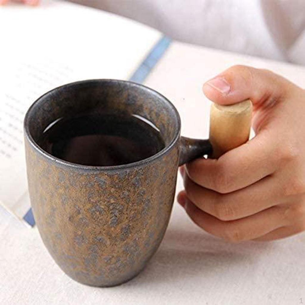 Keramik-Kaffeetasse Rustikaler Effekt mit Holzgriff,