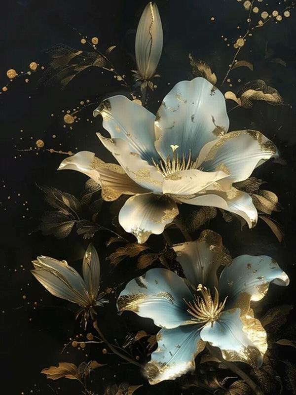 

Diy 5D алмазная живопись новая коллекция 2024 золотисто-белые цветы полная вышивка стразами цветочная мозаика наборы крестиков Настенный декор Round drill 40x50cm