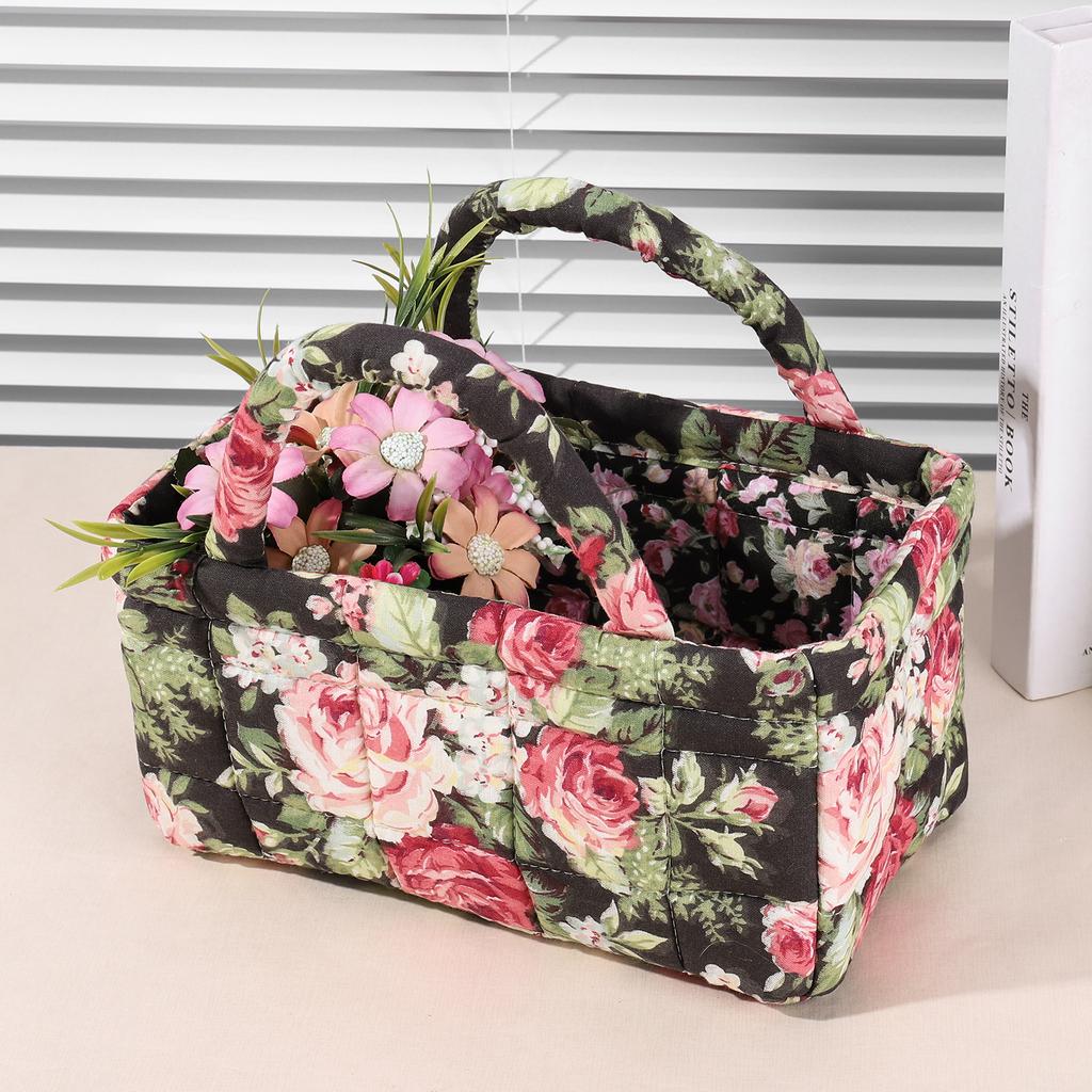 Collapsible Floral Laundry Hamper with Handles Pastoral Style Fabric Storage Basket for Small Apartment Dormitory Closet