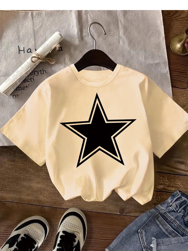 Kids Black Star Graphic TShirt Soft Cotton Minimalist Casual Wear for Boys Girlsdf0105