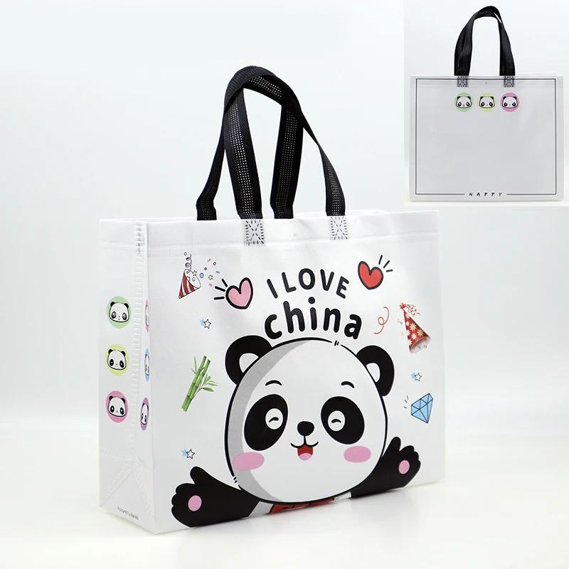 10PCS Rose Printing Packaging Shopping Bag Handle Waterproof Non Woven Fabric Gift Bags Black Clothing Store HandBag