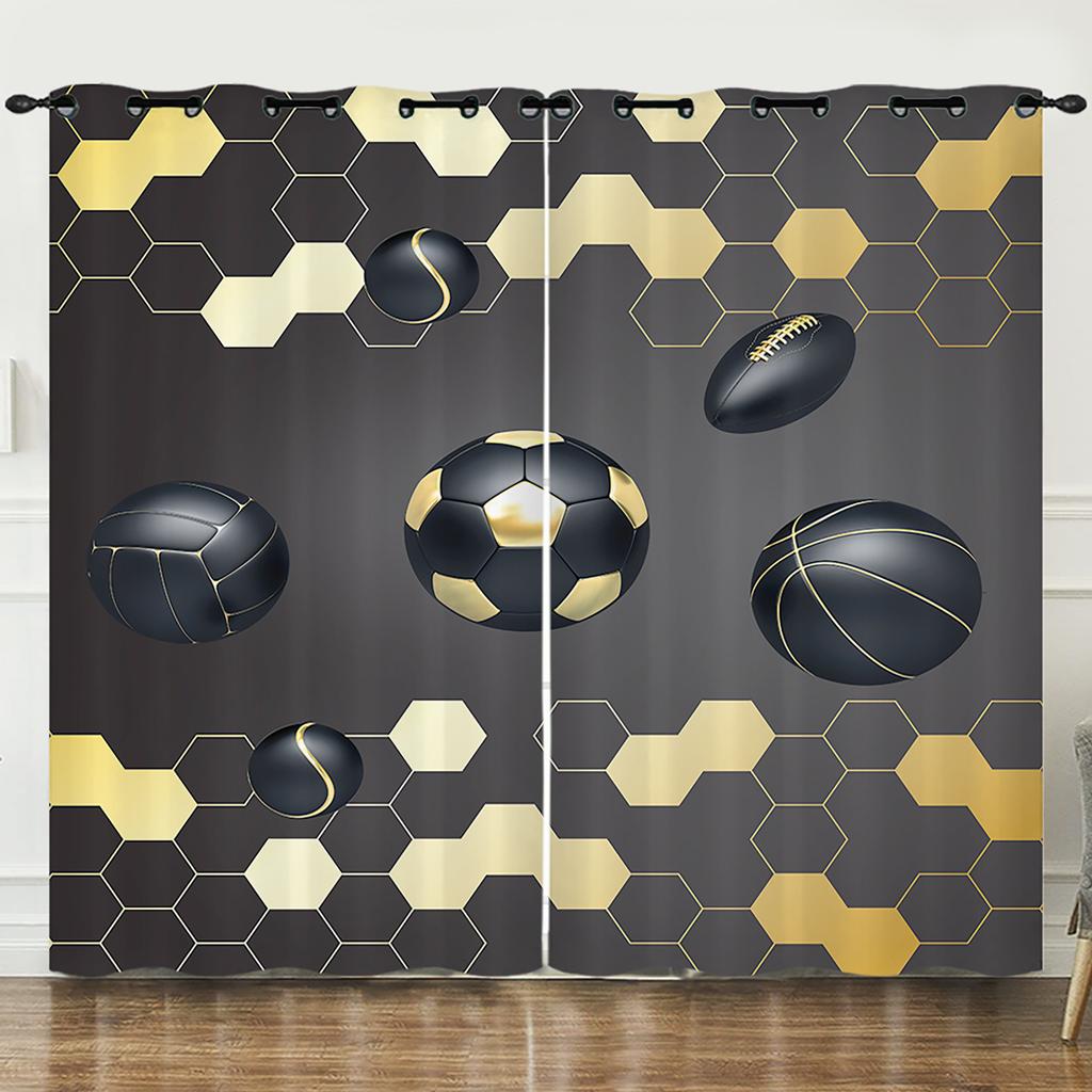 Curtains Sports Football 3D Digital Printing Blackout Curtain Punching