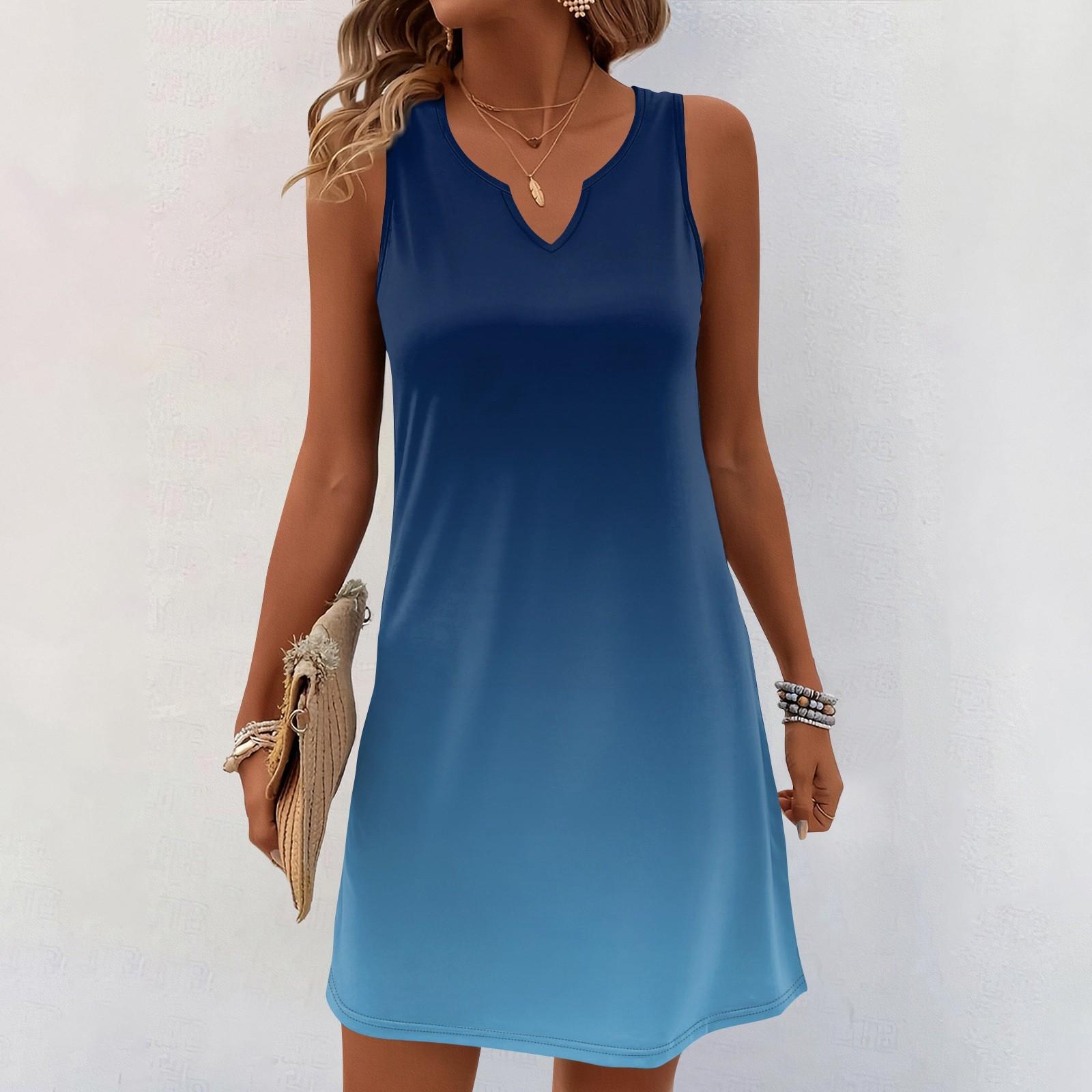 

Женские летние платья с V-образным вырезом и принтом без рукавов Сарафан Повседневное платье XXL