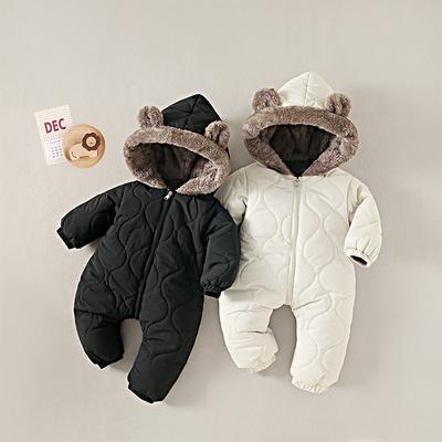 Baby Boys and Girls Bodysuits Cute Cartoon Hooded Winter Pajamas - Thickened Padded Fashion Warm Baby Pajamas