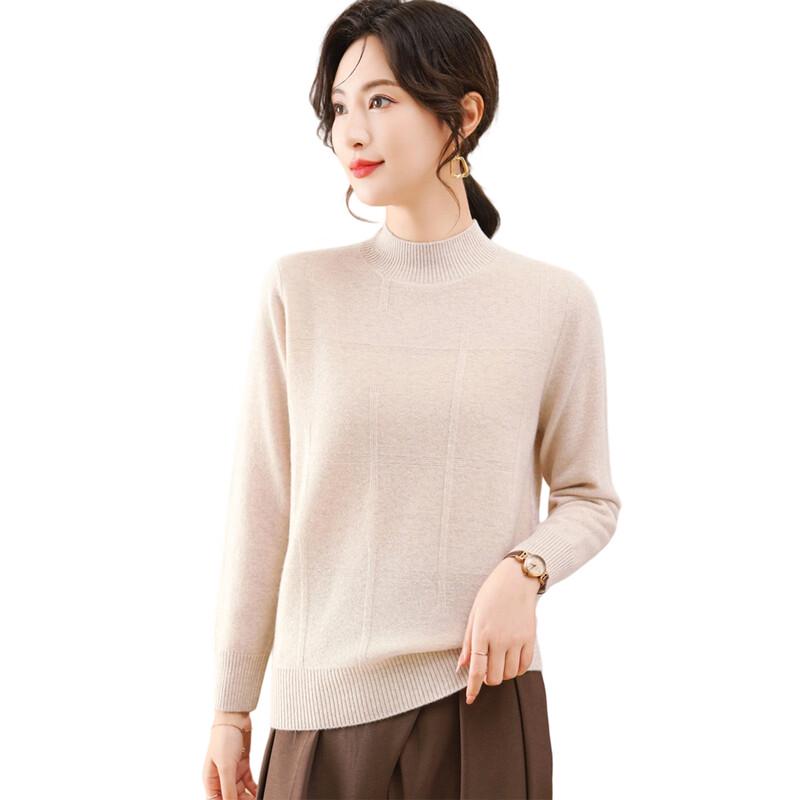 Hengyuanxiang Women's 100% Wool Semi-High Collar Sweater