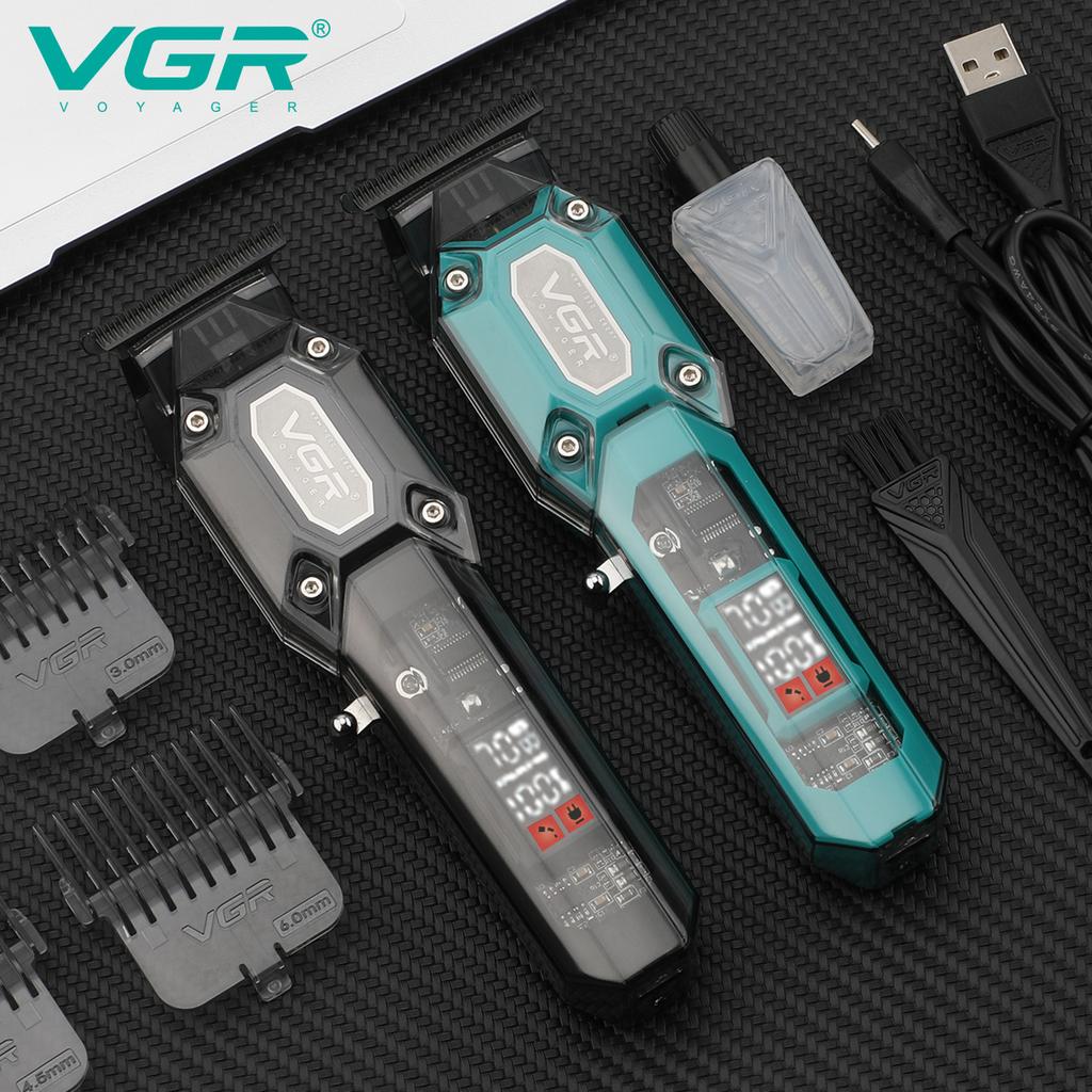 New VGR 900 T-shaped Blade Hair Clipper Transparent Body Electric Professional Men's Hair Clipper LED Intelligent Digital Carving Electric Thruster