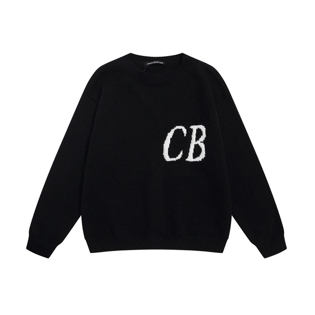 Cole Buxton Unisex Minimalistischer CB-Buchstaben Jacquard-Strick-Hoodie - Herbst/Winter Lockerer Freizeit-Pullover
