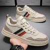 New Shoes for Men Genuine Leather Casual Shoes Trend Striped Flat Skateboard Shoes Youth Street Cool Sneakers