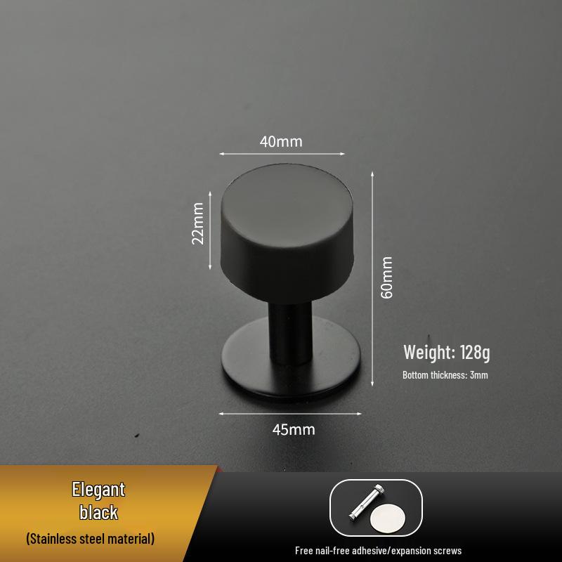 Non-Punch Thickened Stainless Steel Glass Door Stop with Rubber Top - Anti-Collision Limiter for Bathroom or Hotel Entrances