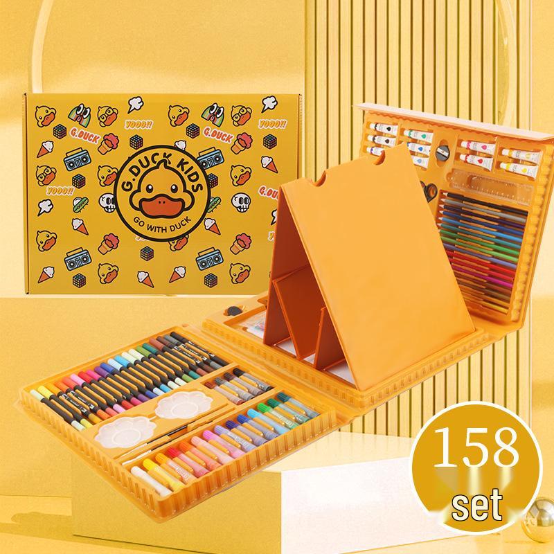 Little Yellow Duck Children s Brush Set: 158-Piece Birthday Gift with Watercolor Pens in Handheld Gift Box Small Yellow Duck 158