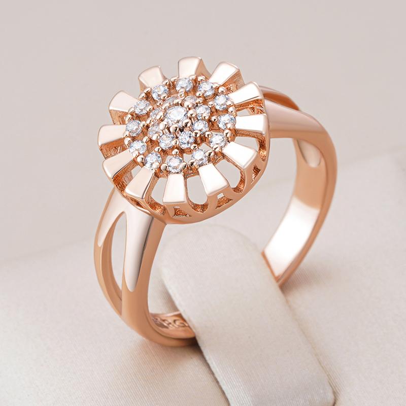 Rose Gold Color Crystal Flower Bride Ring For Women Full Shiny Natural Zircon Accessories Daily Fine Jewelry Gift