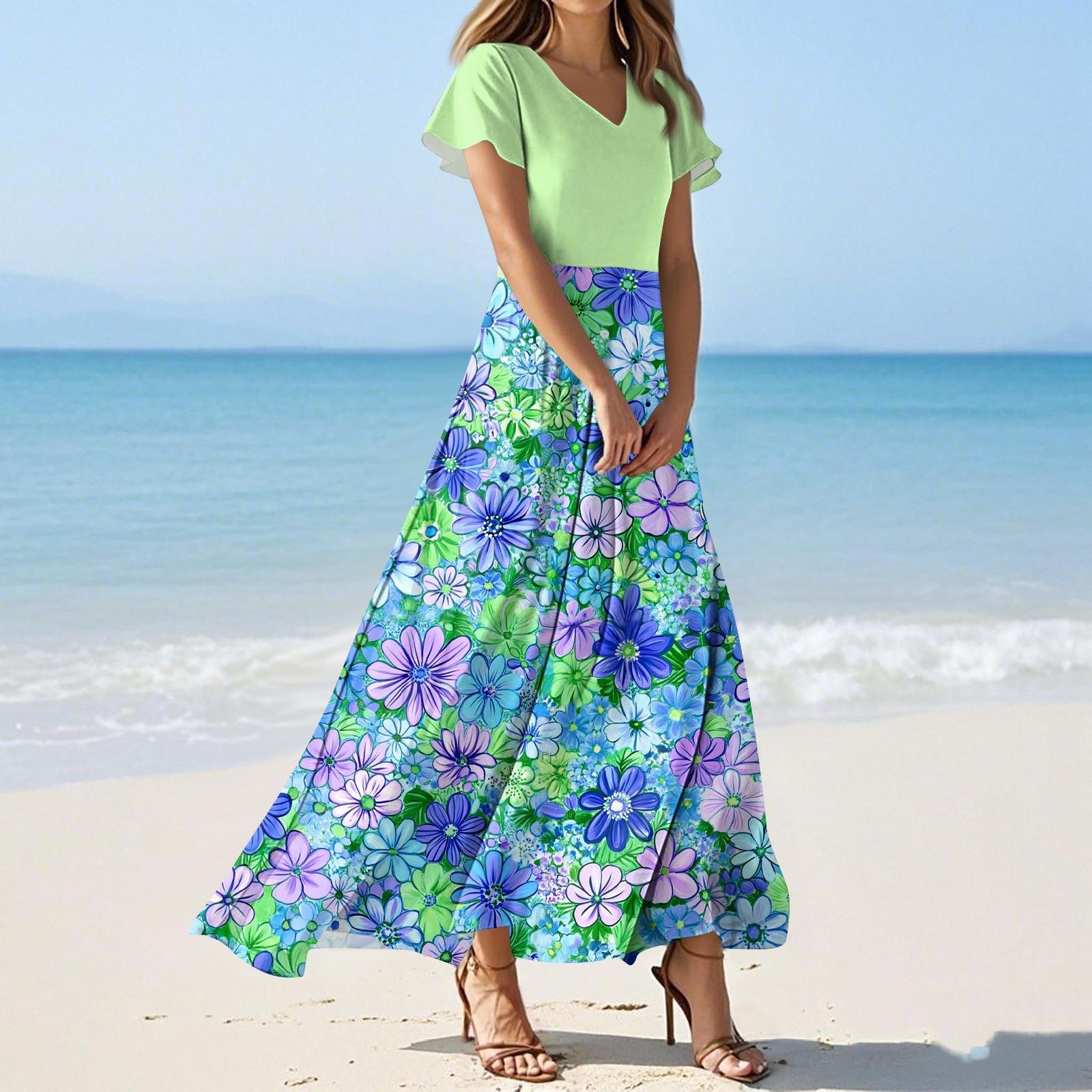 

Жіночі літні сукні Повсякденний сарафан з вільним V-подібним вирізом Плаття з рюшами і короткими рукавами L