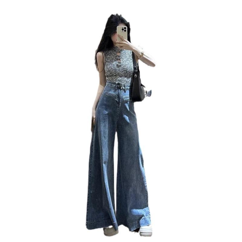 Spicy Girl Fashionable Wide-Leg Jeans for Women – Versatile Floor-Length Street Style