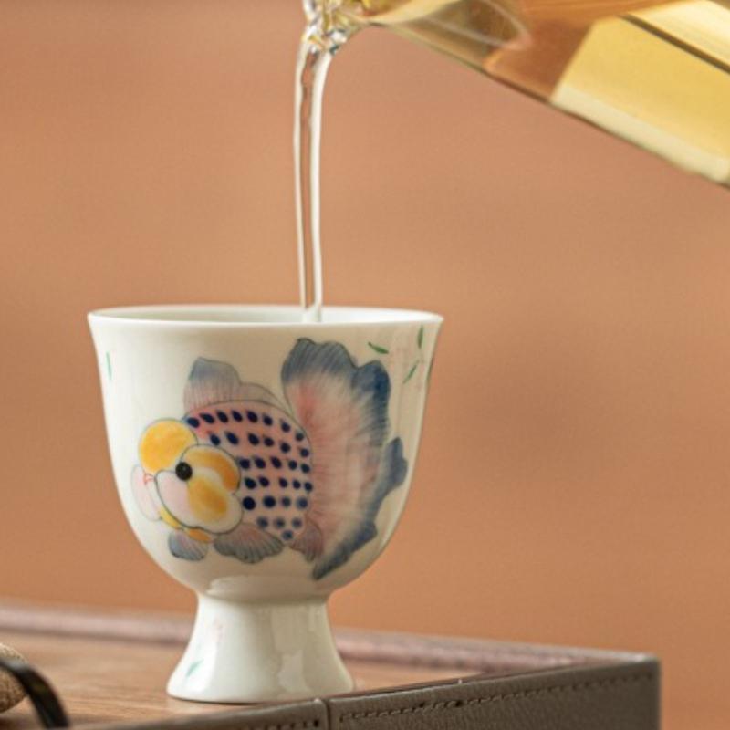 Hand-painted Fortune Fish Teacup Retro Tea Bowl Single Cups Tea-tasting Personal Cup Chazhan Master Cups For Tea Supplies