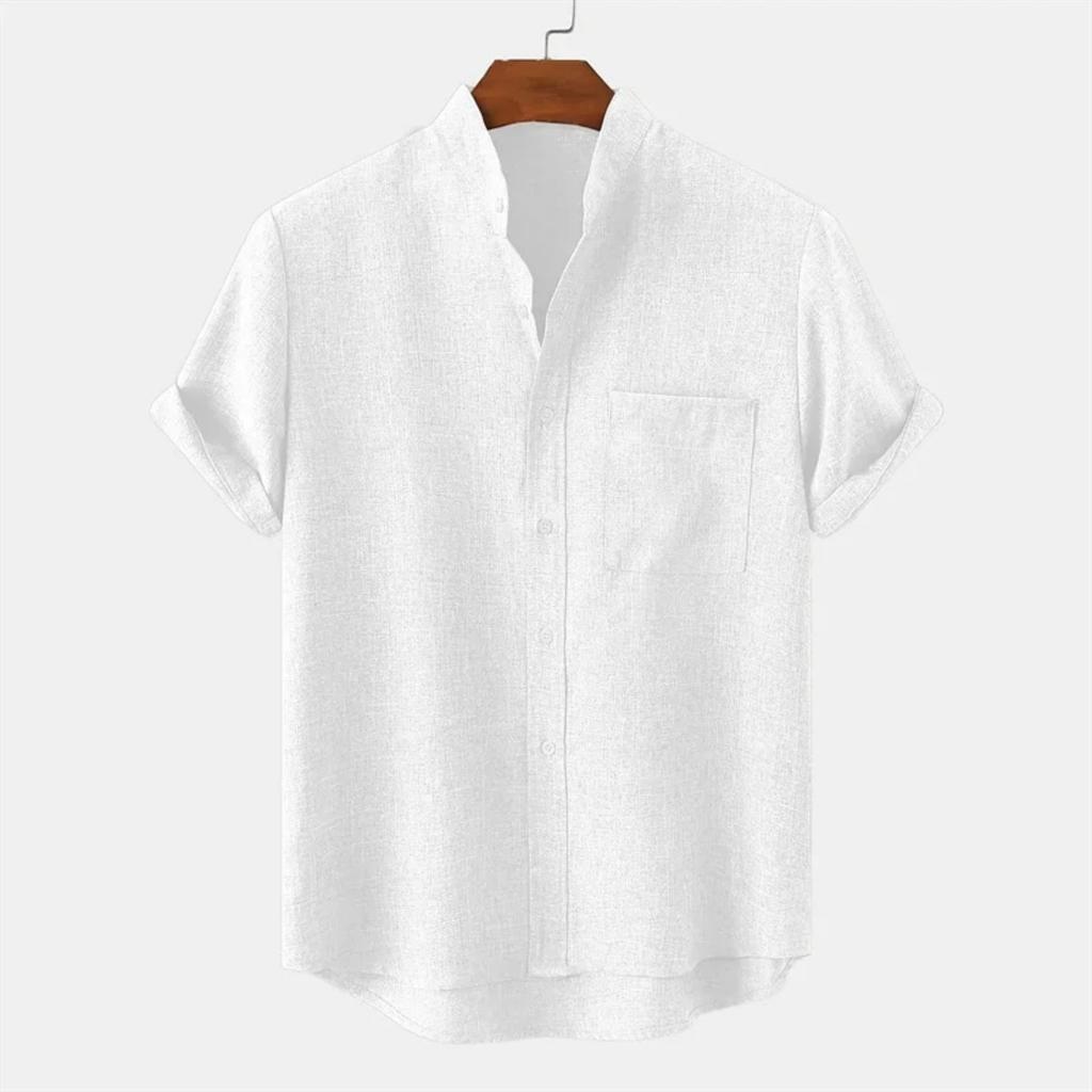 Summer New Stand-up Collar Simple Solid Color Button-down Short-sleeved Shirt Fashion Trend Shirt Men