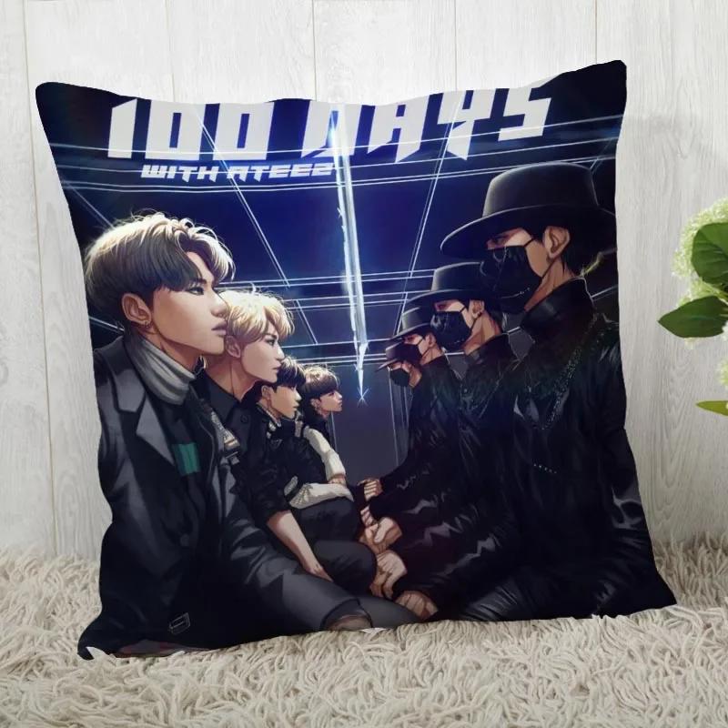 Custom Ateez KPOP Square Pillowcase Custom Zippered Pillow Cover Case 45x45cm(One Side) 04.1