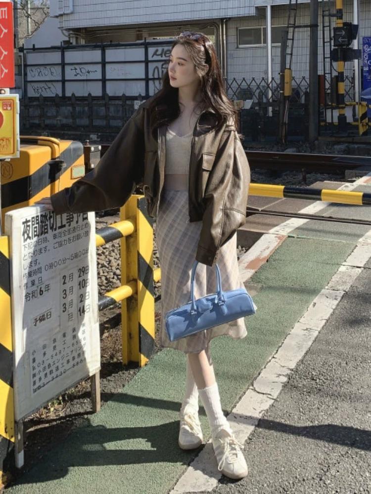 Harajuku Chic Frühling Elegante Lange Rock Frauen Französisch Plaid Retro A-Linie Süße Kleidung Weibliche Vintage Hohe Taille Casual Midi Röcke