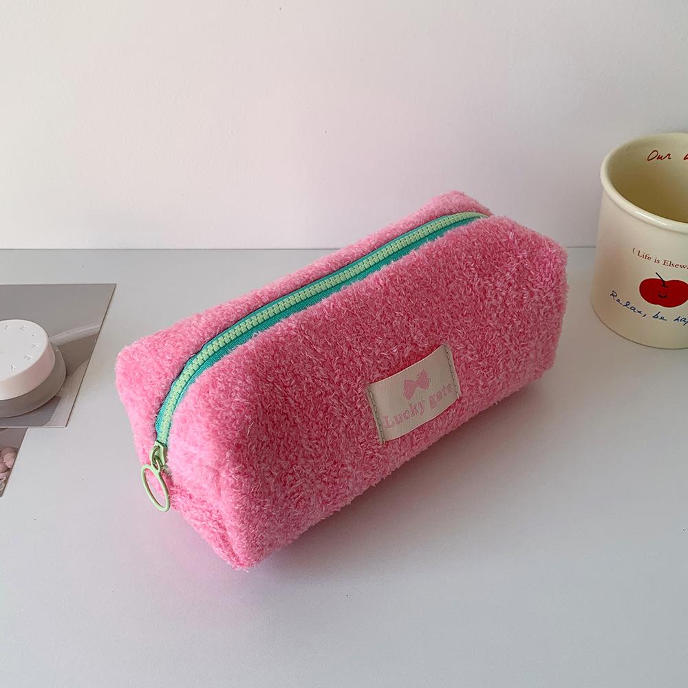 Winter Candy-colored Student Plush Pen Case Portable Stationery Storage Bag for Girls Korean-style Travel Makeup Bag and Toiletry Bag