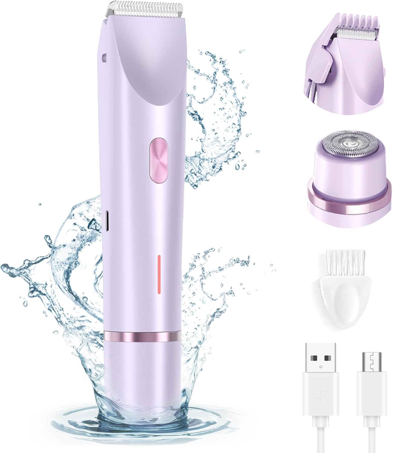 

Электробритва для женщин Водонепроницаемая бритва для влажной и сухой стрижки 2 в 1 Двойная головка Триммер для волос в зоне бикини Съемная головка бритвы фиолетовый