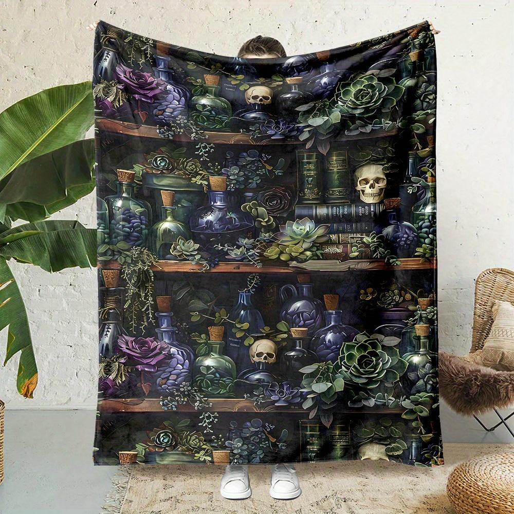 

Gothic Floral Skull Print Flannel Throw Blanket Soft Reversible All Seasons Bed Sofa Camping Travel Gift 75x100cm