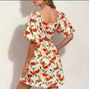 Women's Summer Dresses Lantern Short Sleeve Square Collar Flower Printed Short Dress