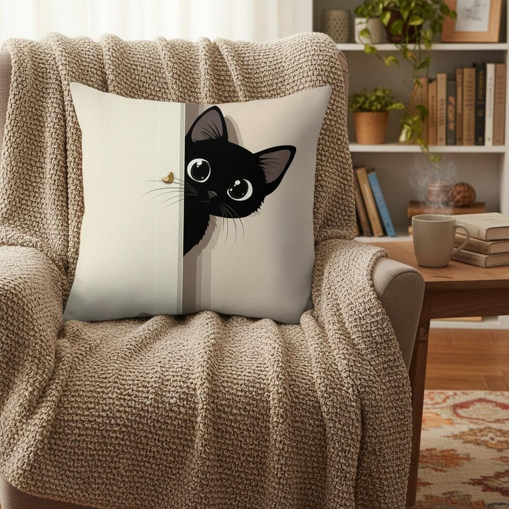 Cute Black Cat Patterns Throw Pillow Cushions Polyester pillowcase, sofa decorative cushion cov Headboard Pillow