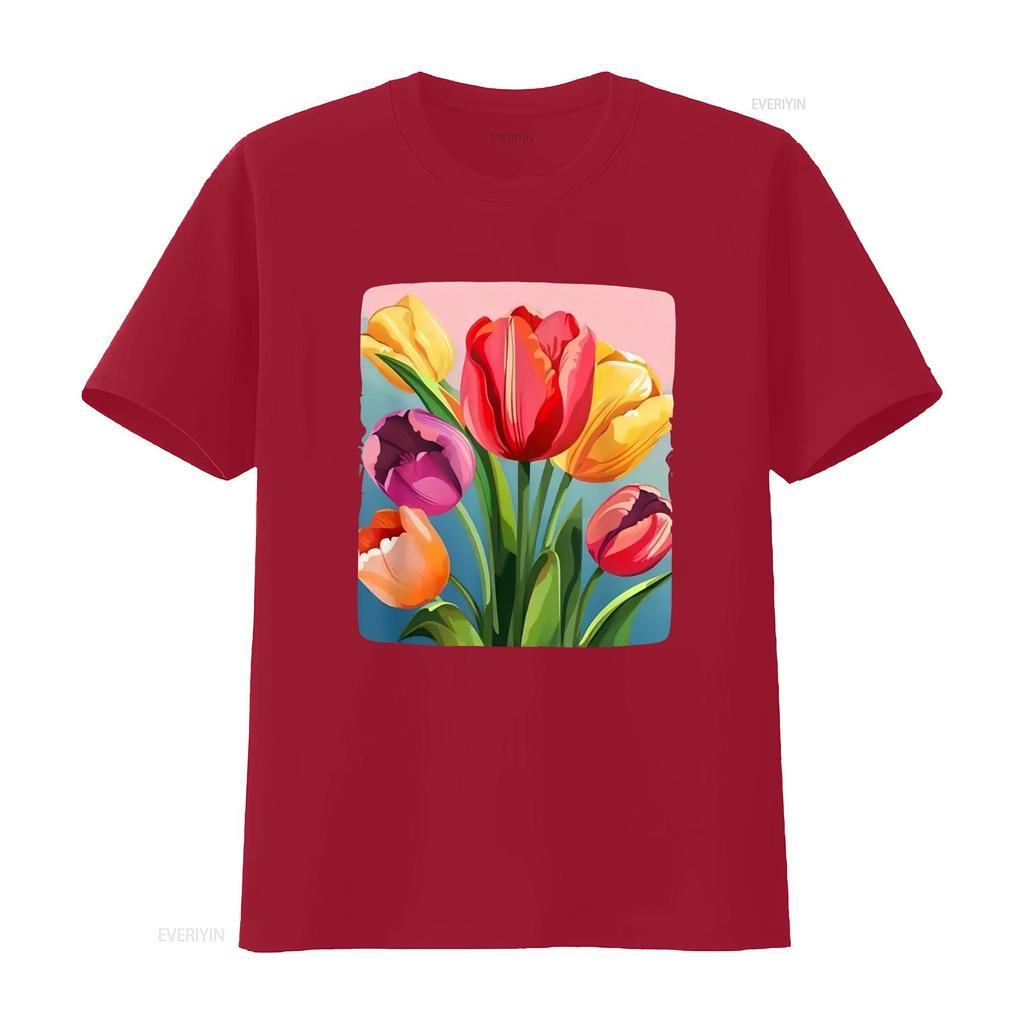 Cotton Ladies Vitality Tulip T shirt Round Neck Casual Clothing vintage Washed Slightly Stylish Soft designer clothes