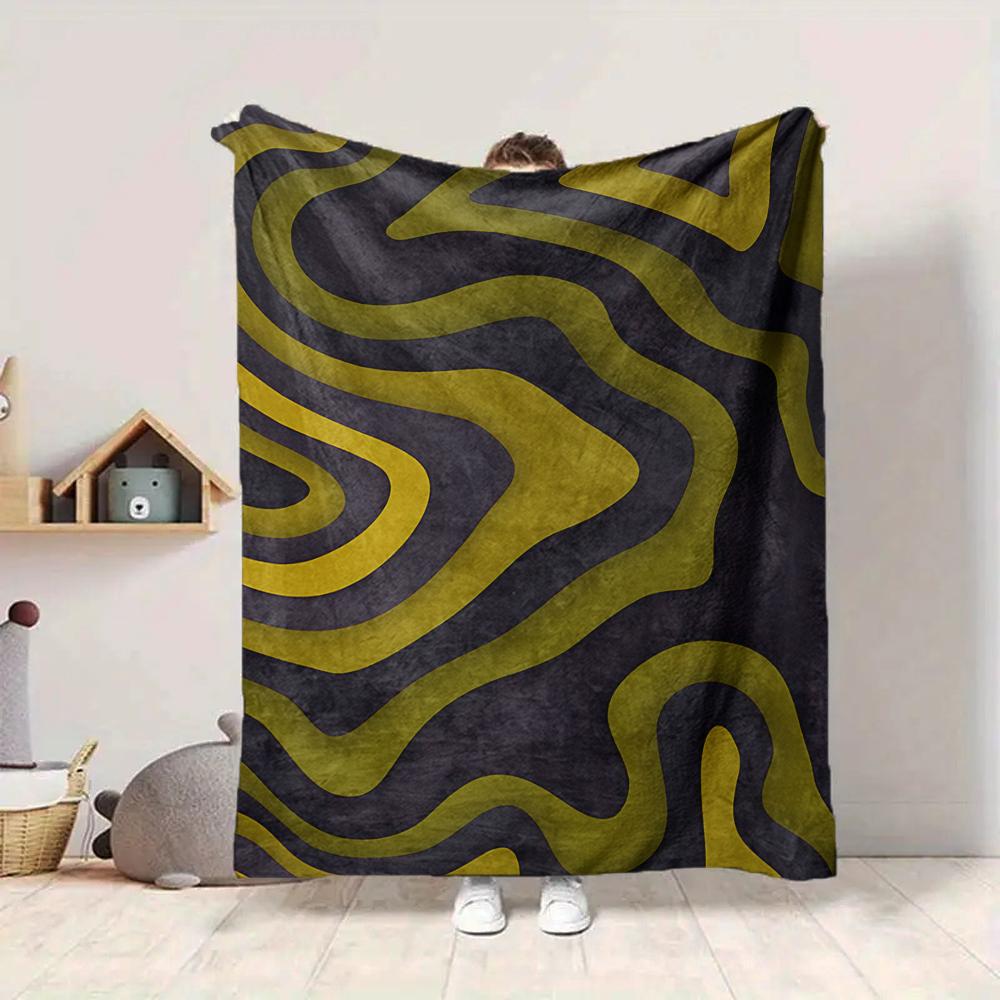 1Pc Golden Waves Abstract Flannel Blanket, Soft And Comfortable, Casual Warm, Camping Travel, Christmas, Halloween Xmas Gift. G1141